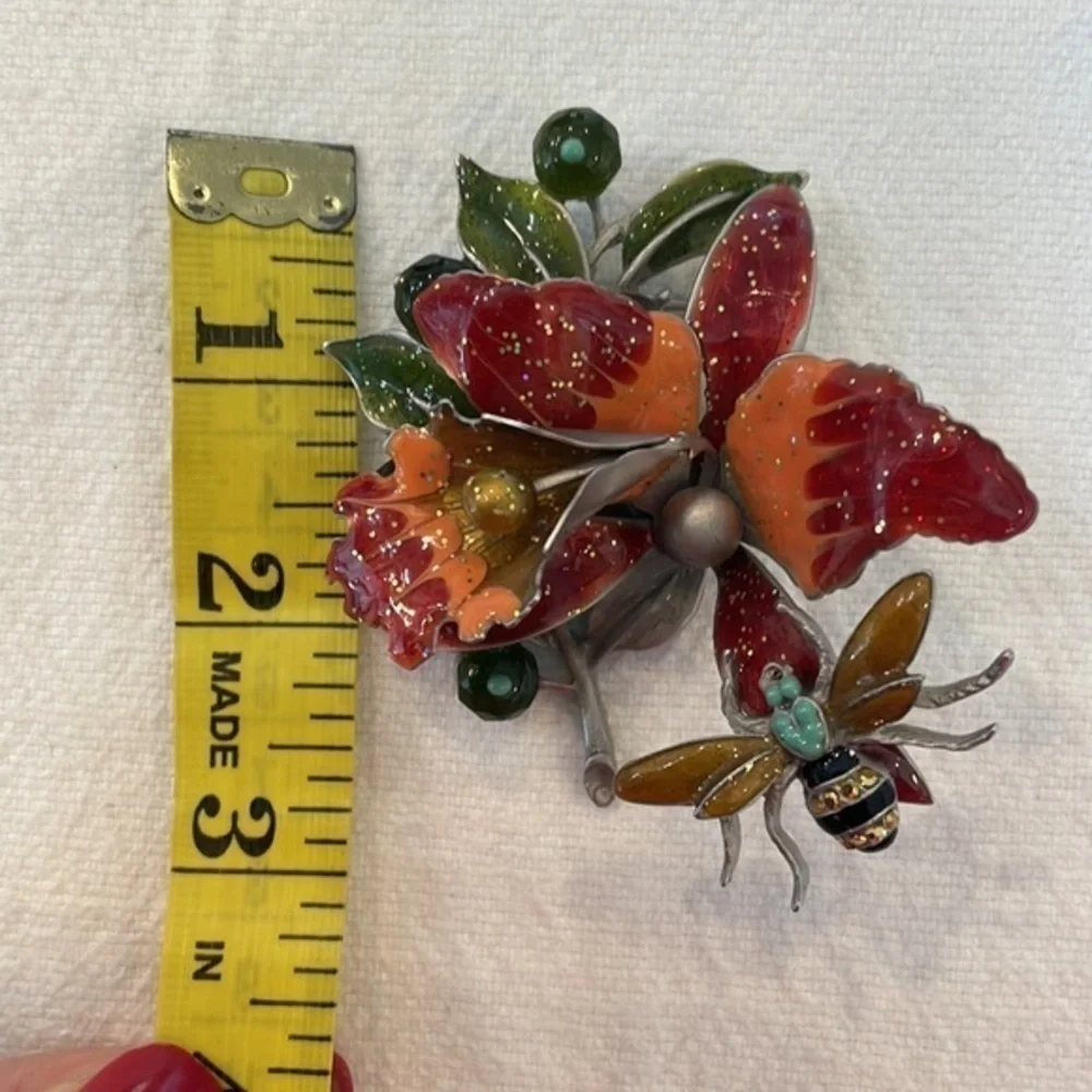 Vintage 3d glitter iris bumble bee colorful metal brooch